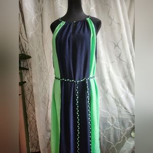New York and Company Size Large Blue and Green Maxi Dress